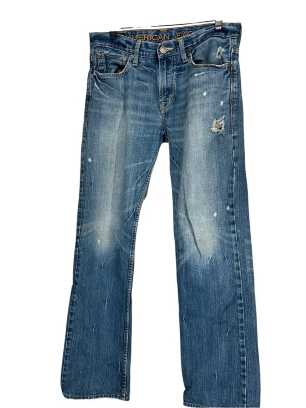 AMERICAN EAGLE / Blue Distressed Denim Y2K Straight Leg Jeans / 31 W 32 L Preppy